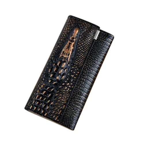 

2 Fold Genuine Leather Women Alligator Wallet Hasp Crocodile Head Female Clutch Purse Wallet