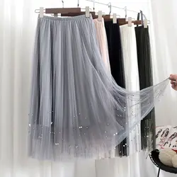 Бисерная плиссированная юбка Феи осень-зима с пальто средней длины утягивающая одежда для полных mm большой размер тонкая юбка
