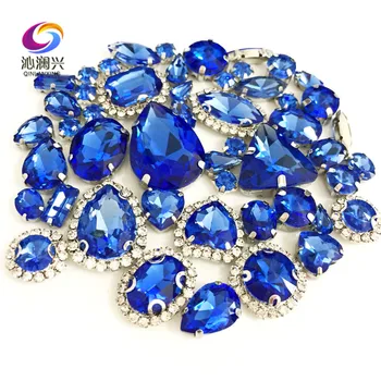 

Light blue color Mix size Crystal buckle+claw rhinestone,Silver base galss sew on stones diy/Clothing accessories 50pcs/pack