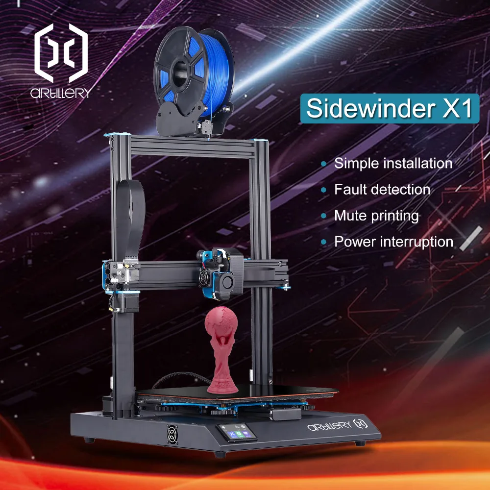 

2019 New Artillery Sidewinder X1 Ultra Quiet Stepper Driver Direct-drive extruder 300*300*400mm TPU ALL-In-One newest 3D Printer