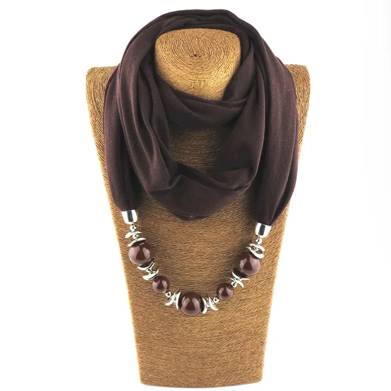 Модный дизайнерский шарф, этнический шифон, Одноцветный воротник, кисточка, великолепные подвески с бусинами, ювелирные изделия, ожерелье, шарф, женские шали, шарфы - Окраска металла: 1