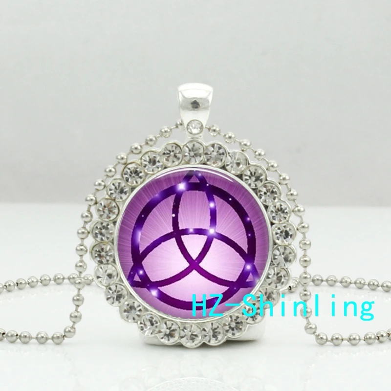 Buy New Wiccan Pentagram Crystal Necklace Wicca Pattern Pendant Glass Round