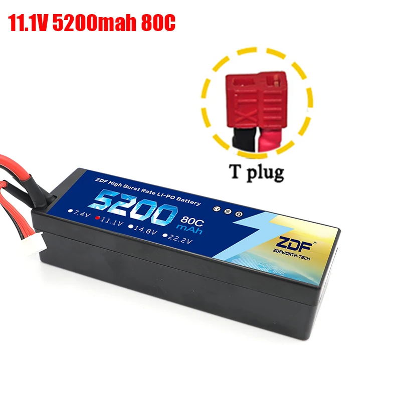 ZDF Lipo Аккумулятор 7,4 V 11,1 V 14,8 V 5200mah 6200mah Hardcase 2S 3S 4S 80C 160C 1/10 1/8 весы для Traxxas Slash 4x4 RC автомобилей лодки - Color: 3S5200mah T plug