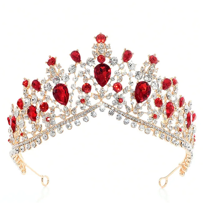 DIEZI барокко черный зеленый камень кристалл диадема в виде короны невесты повязка на голову для свадьбы свадебная диадема Королева Корона аксессуары для волос - Окраска металла: red gold
