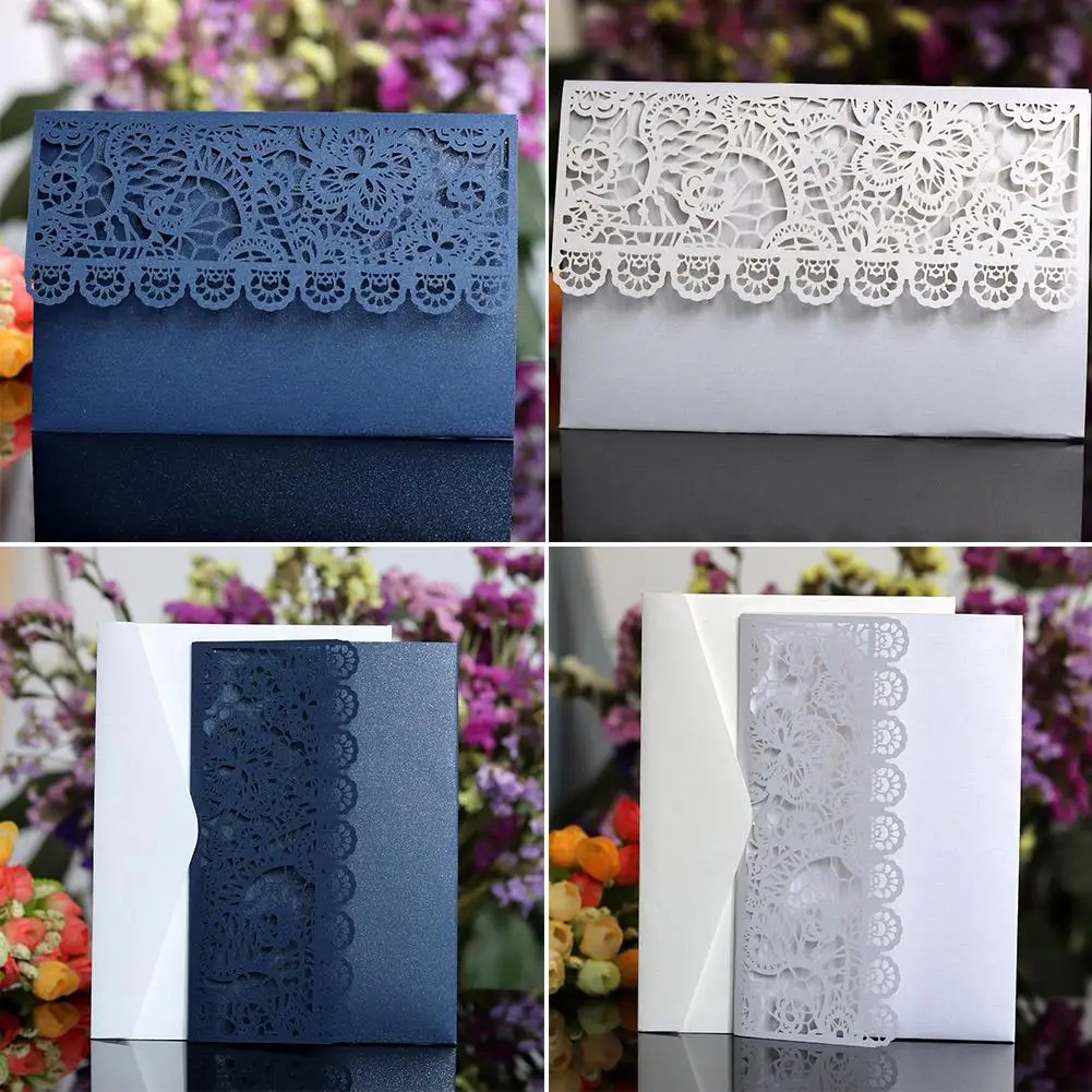  10pcs wedding invitations engagement invitation cards laser cutting seal with envelope crystal love - 32905586305