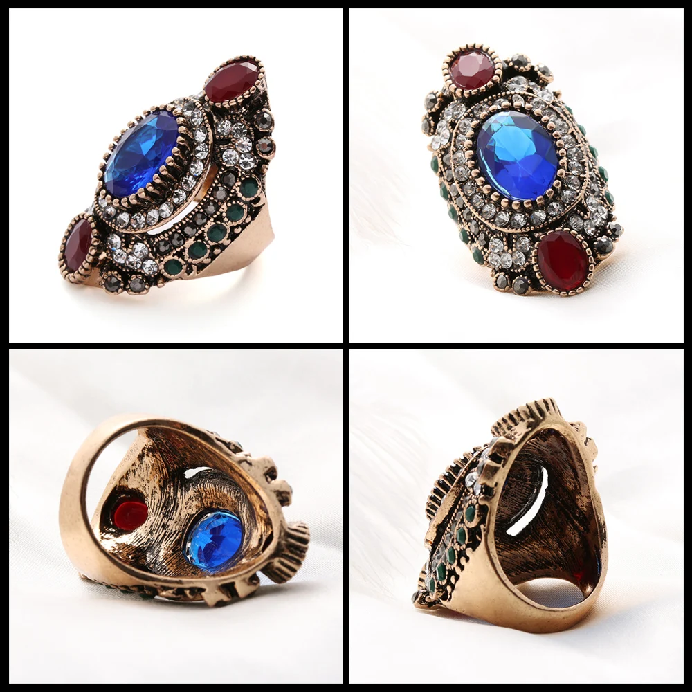 1 шт., цвет, турецкое античное Золотое кольцо, синий кристалл горного хрусталя, полимерное кольцо для женщин, обручальное, свадебное ювелирное изделие