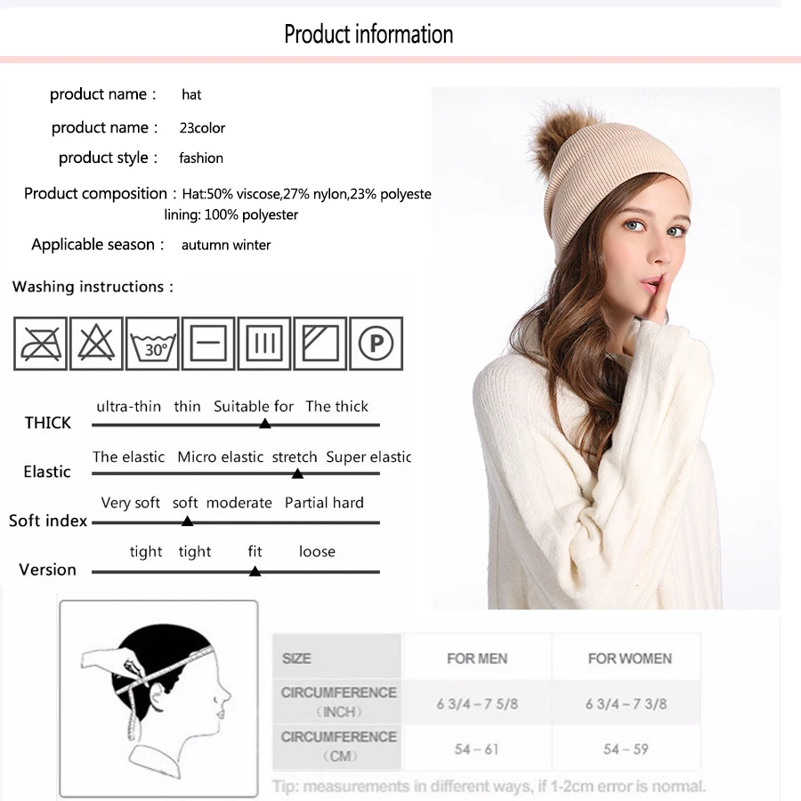 Girita Winter Women's knit hat fleece lined Hats crochet Skullies Beanies Pompon Fur Female Warm Caps The new listing (1)
