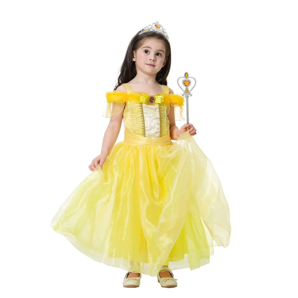 H& ZY/Детские платья; платье Белль для девочек; желтый карнавальный костюм принцессы; Летние свадебные платья для дня рождения; детское платье; одежда