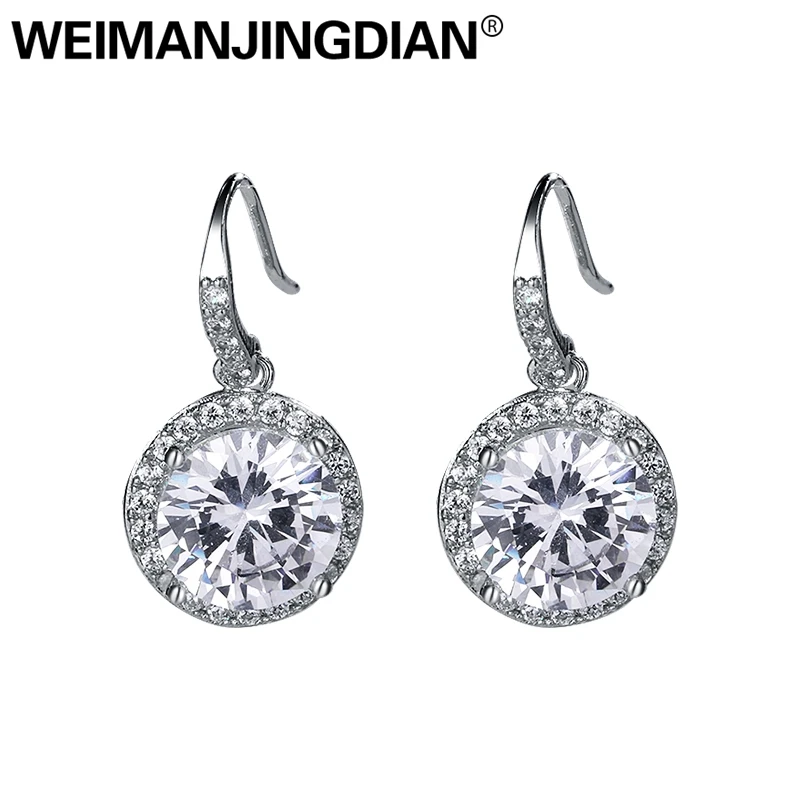

WEIMANJINGDIAN New Arrival Sparking 10MM Round Cubic Zirconia CZ Crystal Drop Earrings for Women in White Gold Color
