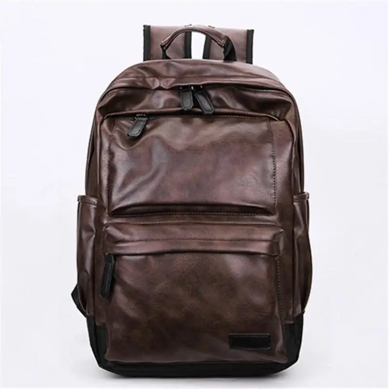 Мужской кожаный модный рюкзак винтажный рюкзак для путешествий сумка для ноутбука для отдыха черный/синий/коричневый/серый цвета - Цвет: Brown