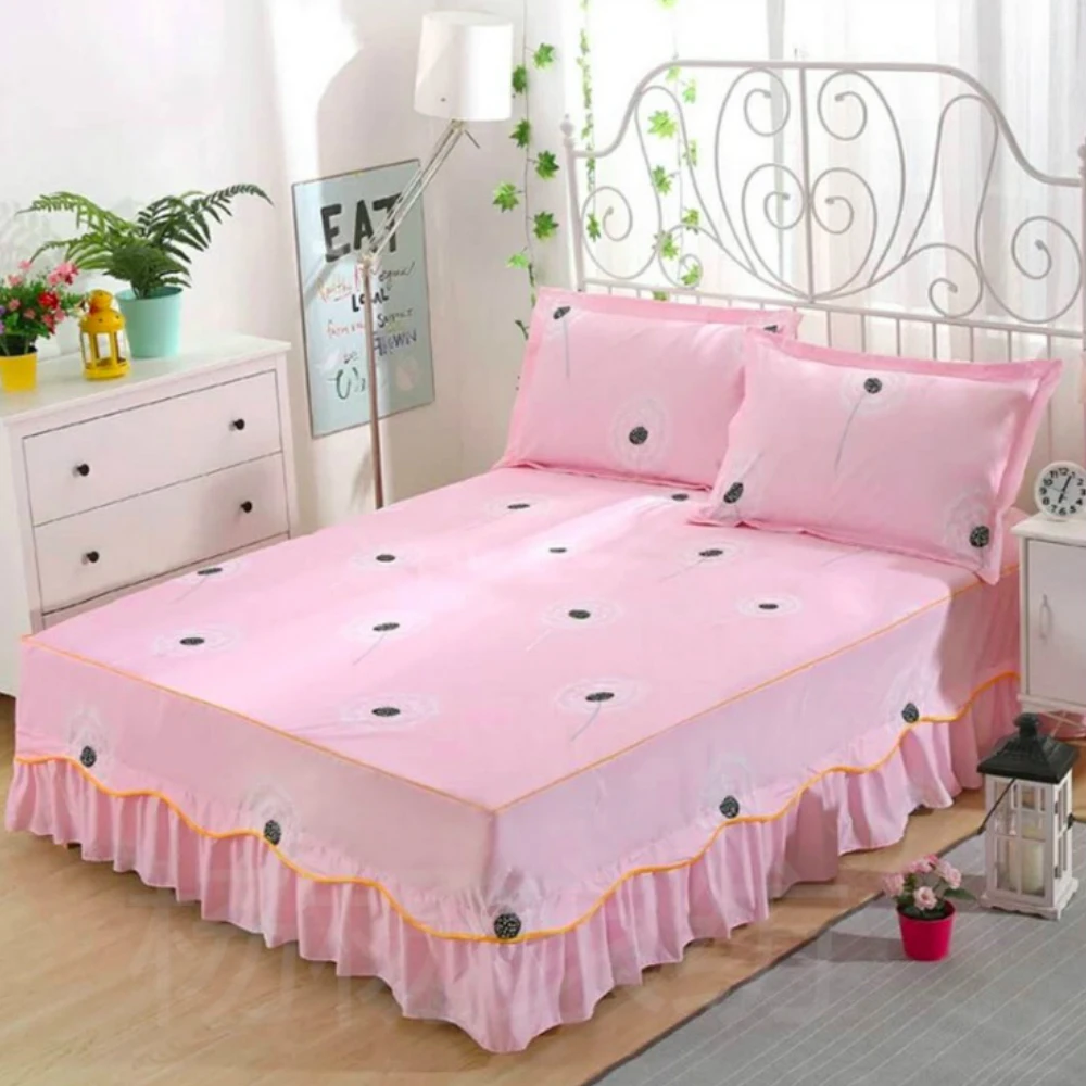 Bed Skirt Bedding Fitted Sheet Pillowcase Flower Home Decorate 12