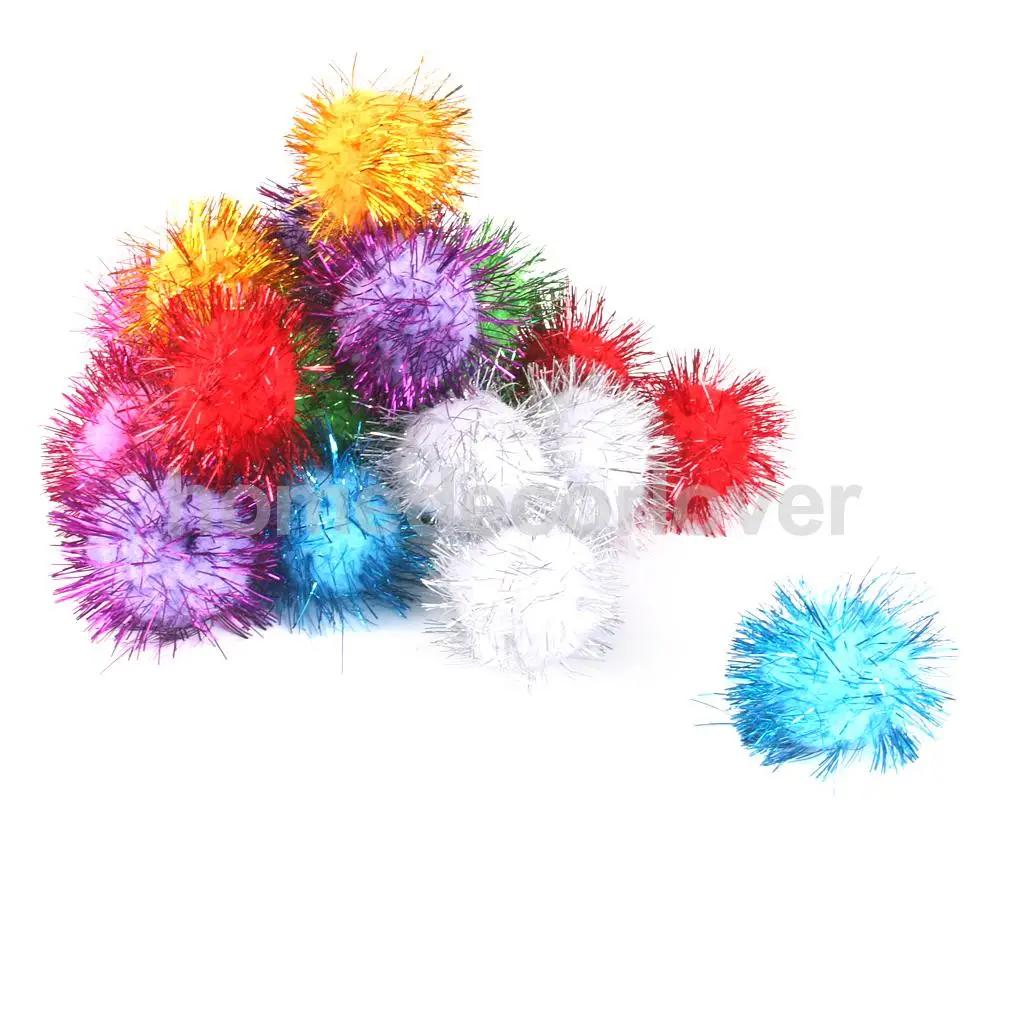 3.5cm Glitter Tinsel Sprayed Pom Poms Balls Cat Toys or Toy DIY Crafts 21PCS