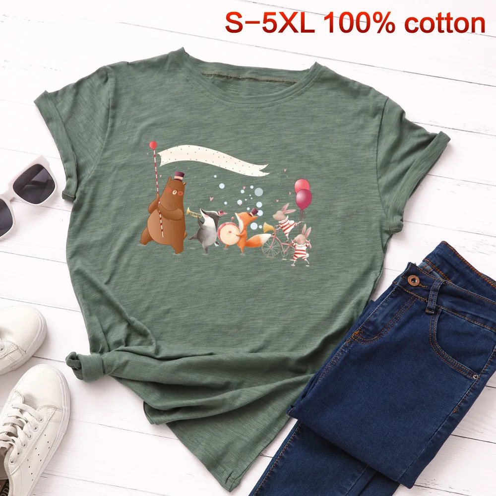 SINGRAIN, летняя забавная женская футболка, хлопок, S-5XL, плюс, большой размер, модные топы, свободные, повседневные, с животным принтом, женская футболка