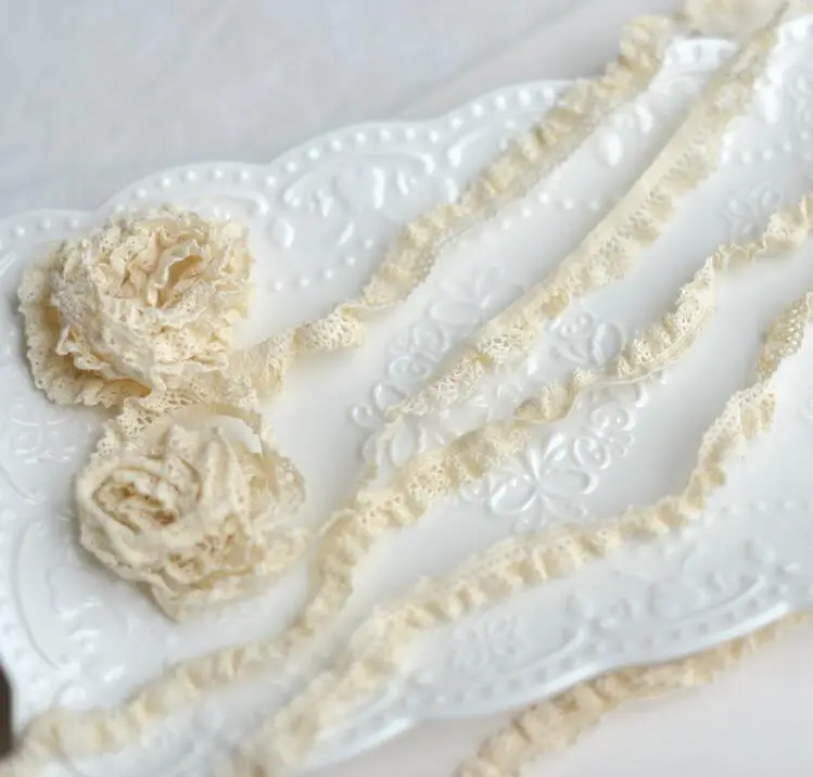 

5 Meters Hollow Out Crocheted Cotton Lace Trims Gold Thread Cotton Guipure Lace Fabric