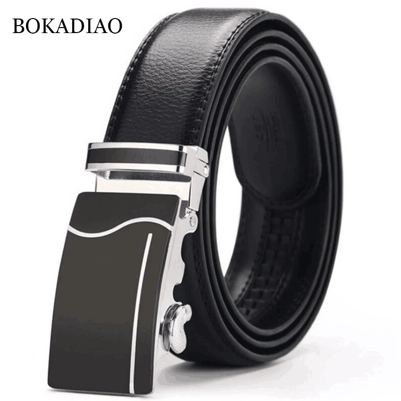 

BOKADIAO Man's genuine leather belt fashion Automatic Buckle Belt Luxury Cowskin Waistband Jeans Belts for Men Black strap male