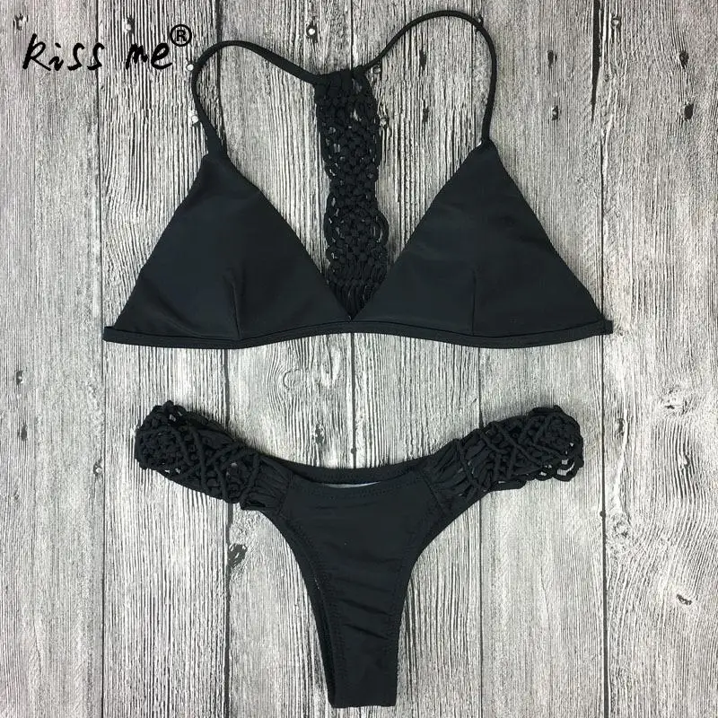 

Black Women's Swimming Suit Sexy Thong Bikini 2018 Women Swimsuit Burgundy Bathing Suit Lady's Swimwear Halter Brazilian Bikinis