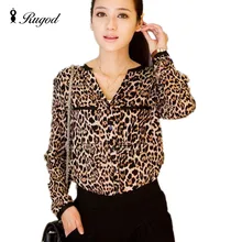 Hot Sale Fashion Women’s Casual Leopard Blouses Tops Spring Autumn Sexy V-neck Long Sleeved Shirts Women Chiffon Shirt Blusas
