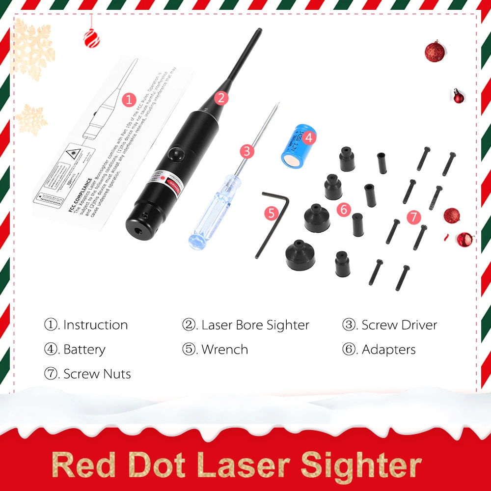 

Laser Bore Sighter Red Dot Laser Sighter with On / Off Knob & 8 Expandable Adapters Hunting Outdoor Equipment Red Dot Laser