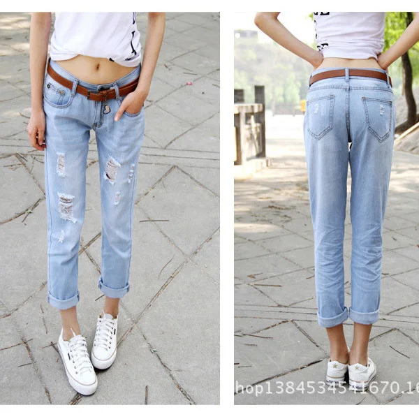 2014 new leisure loose big yards hole female jeans pants collapse |
