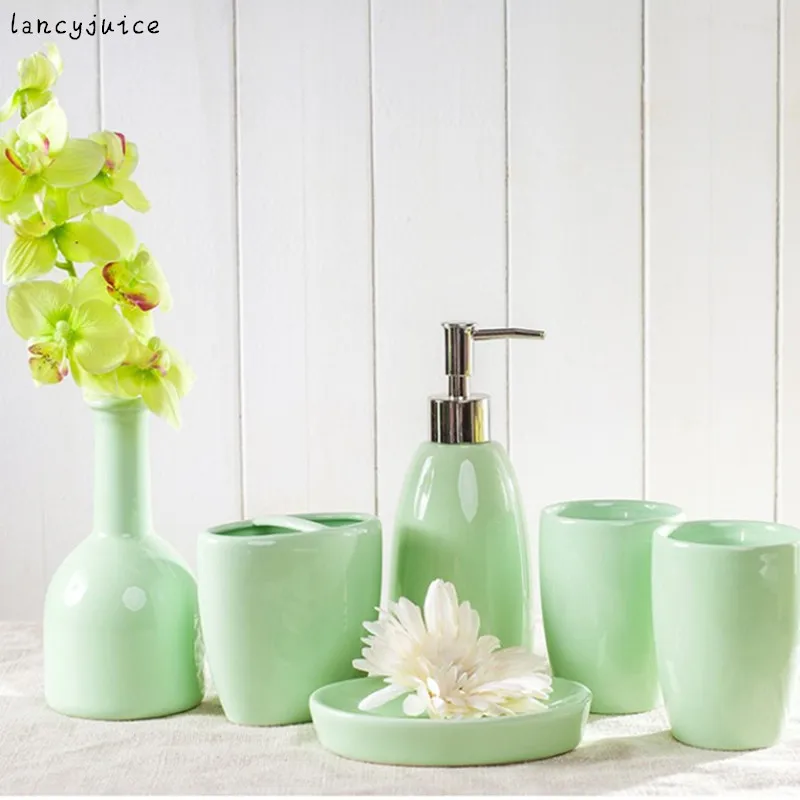 

ceramic European bathroom set 4 Colors 5 pieces/set Ceramic Fashion brief bathroom set supplies kit dental shukoubei wash set