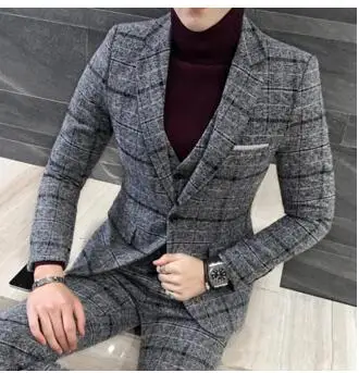 Новое пальто Брюки Хаундстут мужские костюмы Slim Fit жениха одежда смокинг Свадебные костюмы для мужчин Блейзер Masculino размера плюс(костюм+ жилет+ Пан - Цвет: as pictures