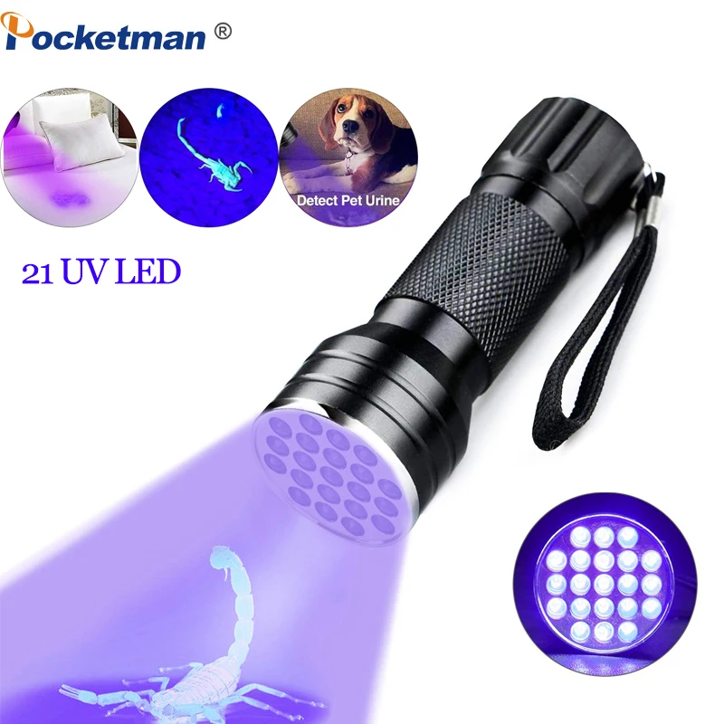 

Portable UV Flashlight Black light UV Lights 21 395nm torch LED Ultraviolet linterna Pet Urine Detector For Dog/Cat Urine