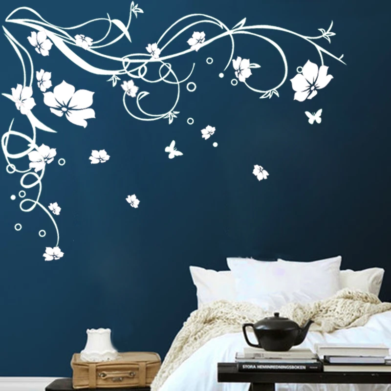 Online J3 Große Schmetterling Reben Blume Vinyl Abnehmbare Wand Aufkleber Baum Wand Kunst Aufkleber Wandbild für wohnzimmer Schlafzimmer Wohnkultur