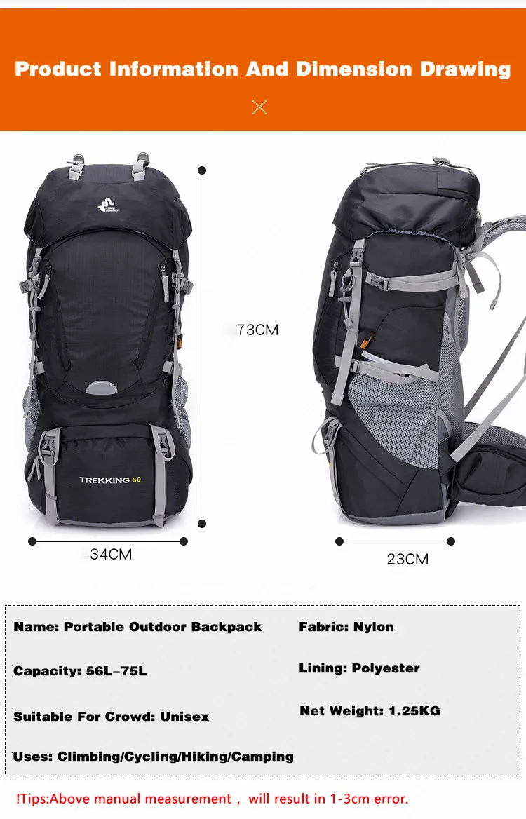 Походный рюкзак 60л, сумка для скалолазания, для улицы, алюминиевый сплав, внешняя рама, рюкзак, нейлон, водонепроницаемый, спортивный рюкзак