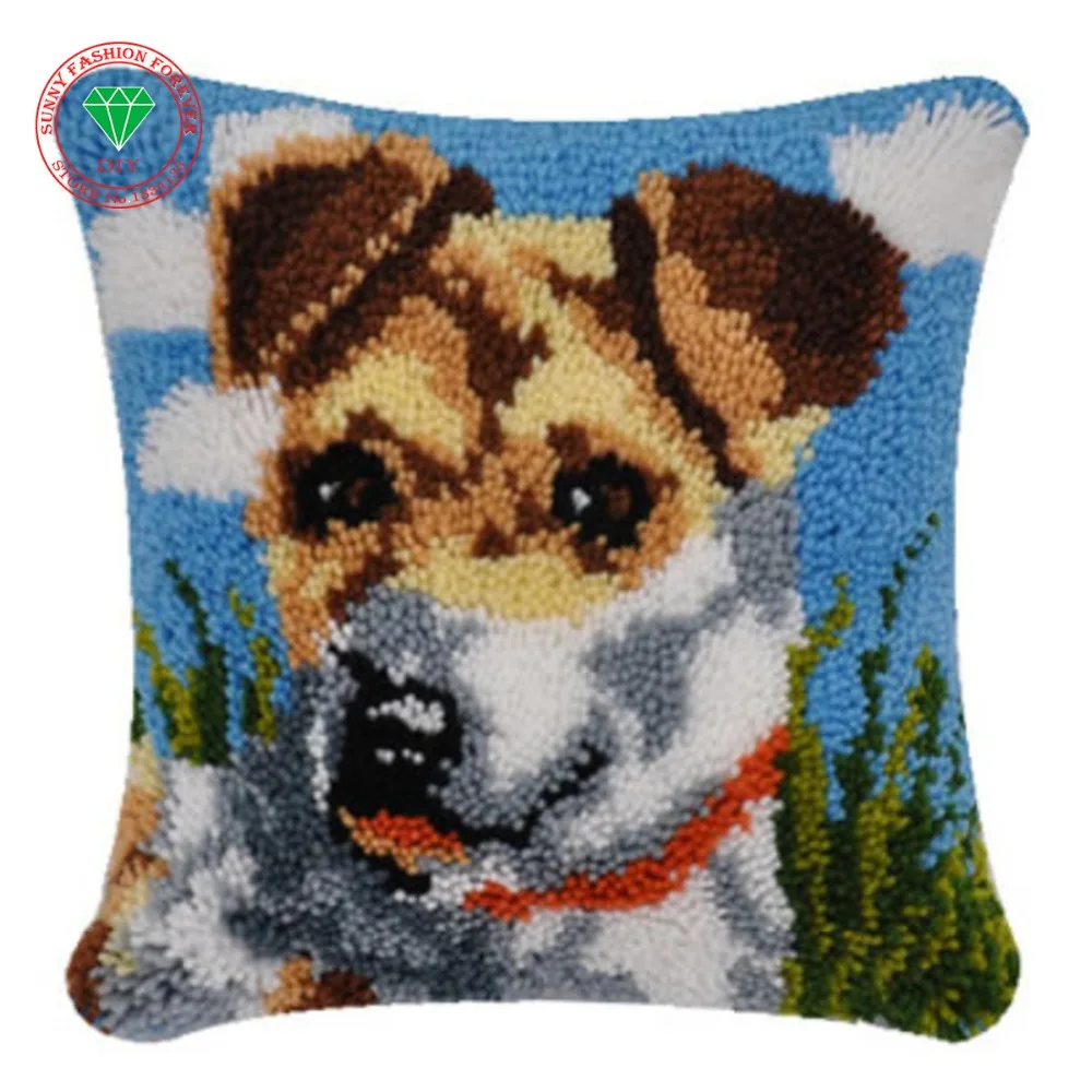 Dog Latch hook rug kit Diy Pillowcase Cross stitch carpet cushion