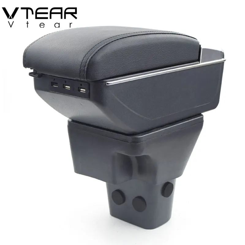 

Vtear For Hyundai Accent armrest box USB Charging heighten Double layer central Store content cup holder ashtray accessories