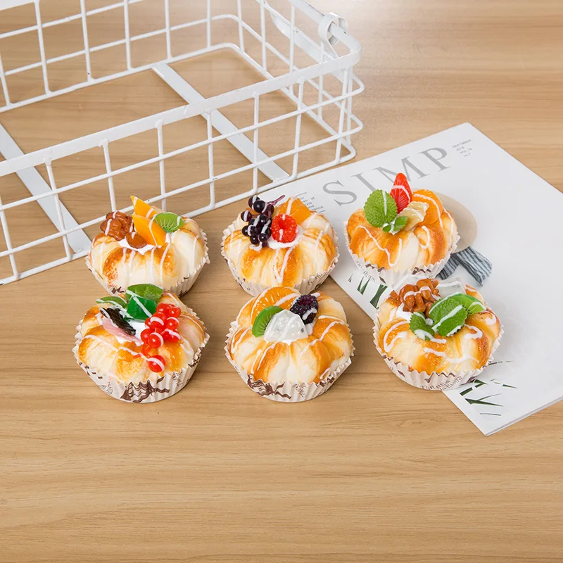 

6pcs Simulation Cake food Lifelike donut fruit small bread bakery home decoration window display party photography props