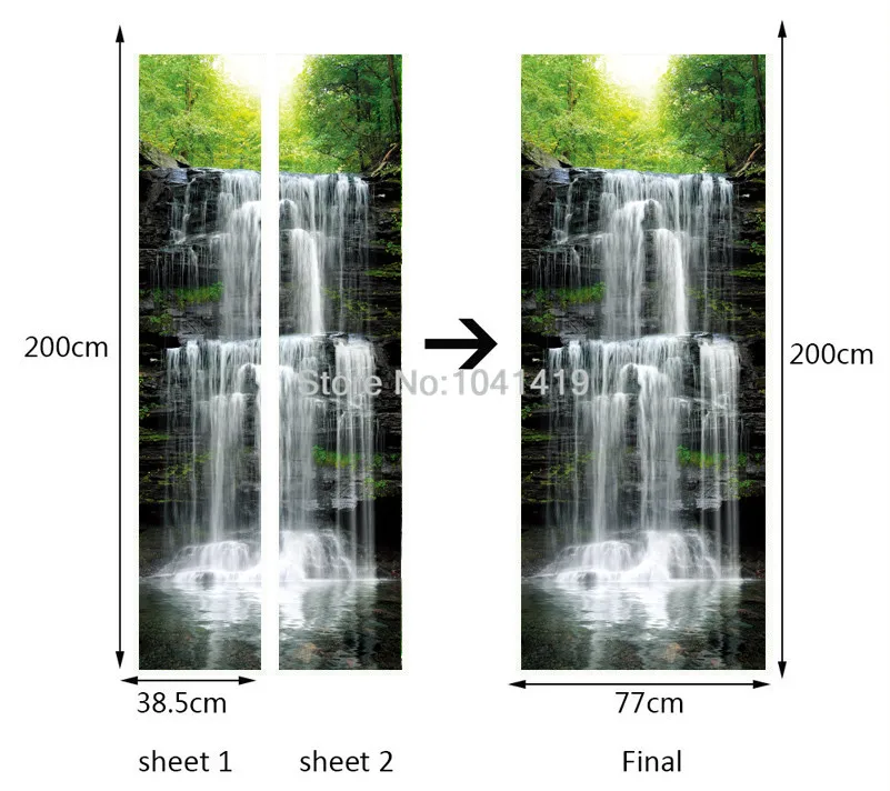 ПВХ самоклеющиеся водонепроницаемые дверные стикеры классический пейзаж с водопадами фрески обои для гостиной креативные DIY настенные стикеры 3D