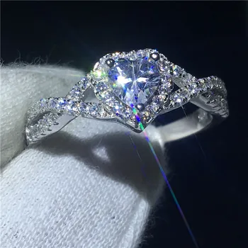 

Heart love Female 100% Soild 925 Sterling Silver ring Sona 5A zircon Stone Engagement Wedding Band Ring for women men Jewelry