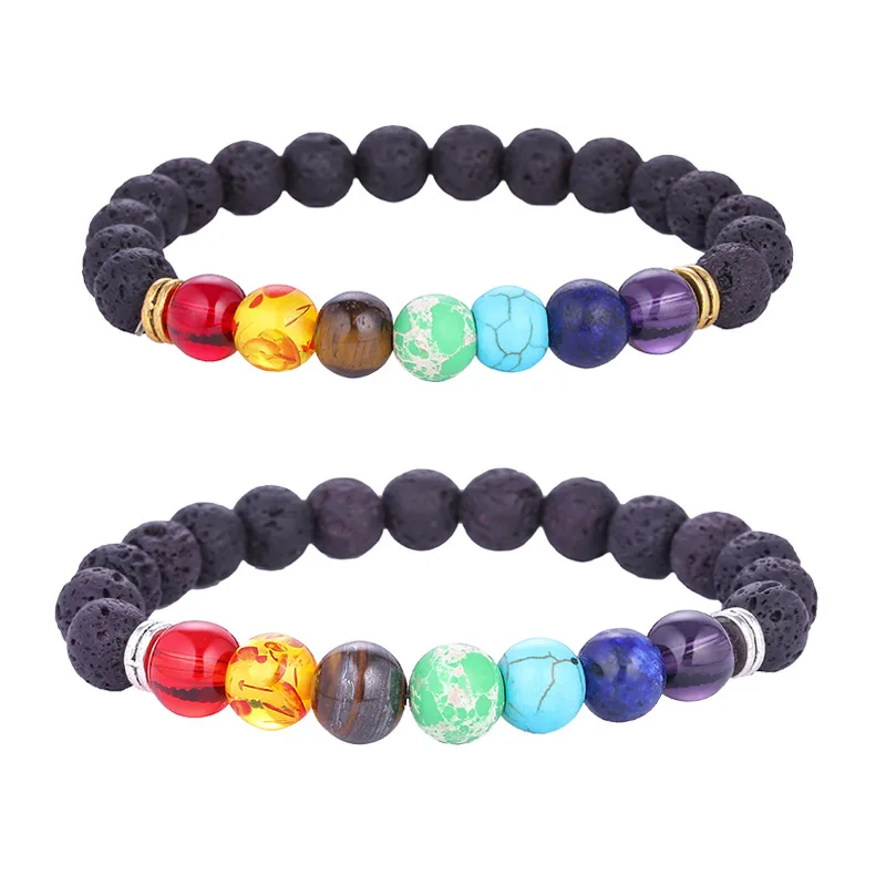 

Natural Energy 8mm Beaded Lava Stone Rock Diffuser Bracelet for Women Men Braided Rope Natural Bangle