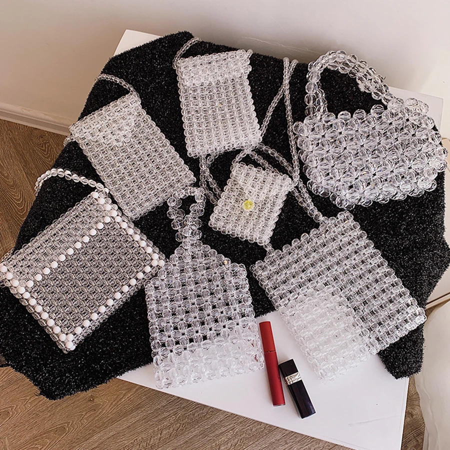 

Clear Transparents Acrylic Crystal Beaded Bags Designer Women Handbags Charm Beading Evening Bags Luxury Shoulder Crossbody Bag