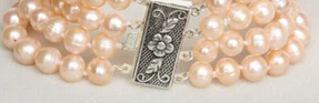 

free shipping 13375 8" 4row pink FW pearls bracelet 925 silver clasp