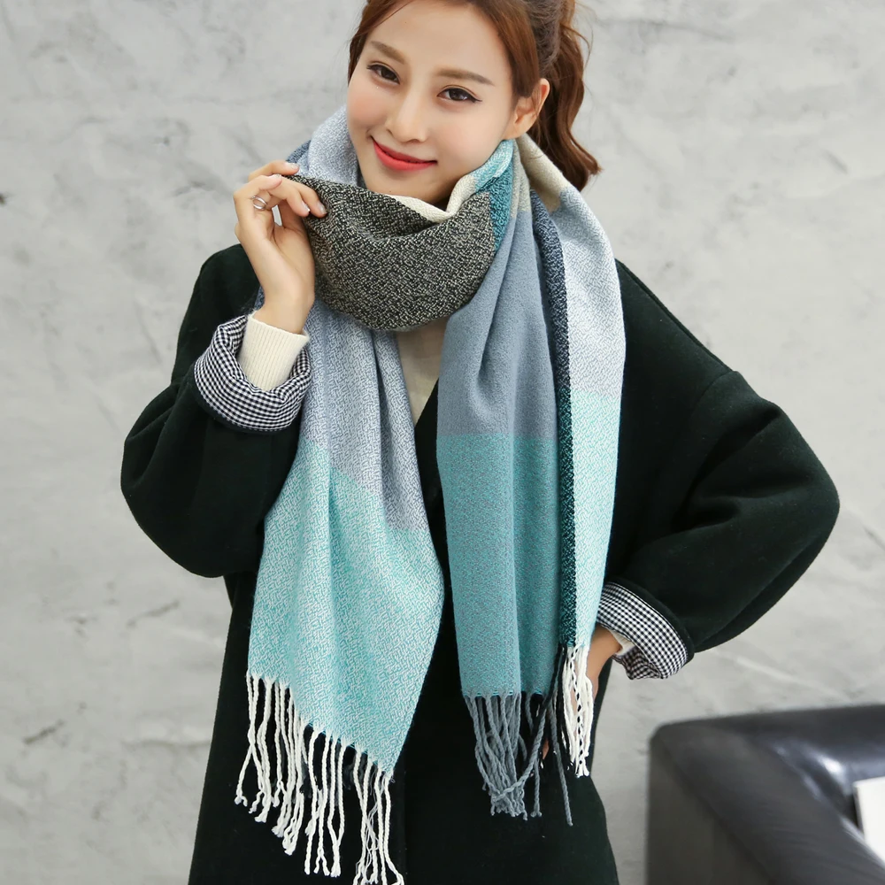 VEITHDIA 2019 Autumn Winter Female Wool Scarf Women Cashmere Scarves Wide Lattices Long Shawl Wrap Blanket Warm Tippet wholesale