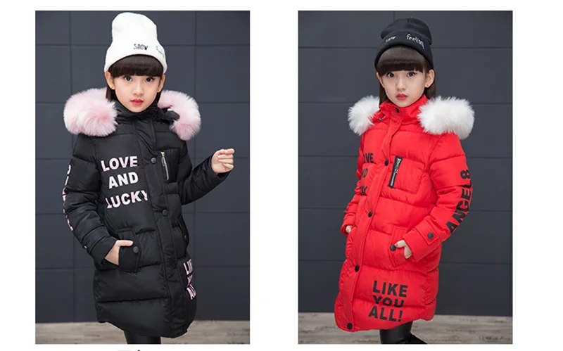 2017 down jacket for girl winter kids hooded long section jacket children clothes warm parka outerwear snowsuit (12)