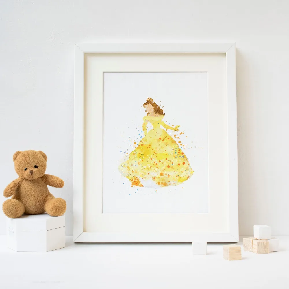 

Princess Belle Beauty and the Beast picture print Watercolor Poster Print Print Kids Room Decor boy Nursery Art Gift idea wall