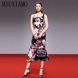 MIUXIMAO высокое качество 2019 Весна и лето праздничное платье роза цветочный Eleghant повседневное Длинные трубы для женщин Vestido