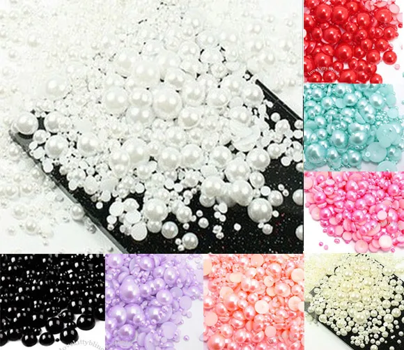 

LF 500Pcs Mixed 2-10mm White Haft Round Pearl Beads Crafts Flatback Cabochon Scrapbooking For Embellishments Diy Accessories