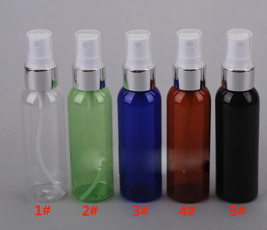 

30ml 50ml 100ml 120ml Clear White Black Refillable Plastic Perfume Make Up Transparent Small Empty Spray Bottle with Silver Lid