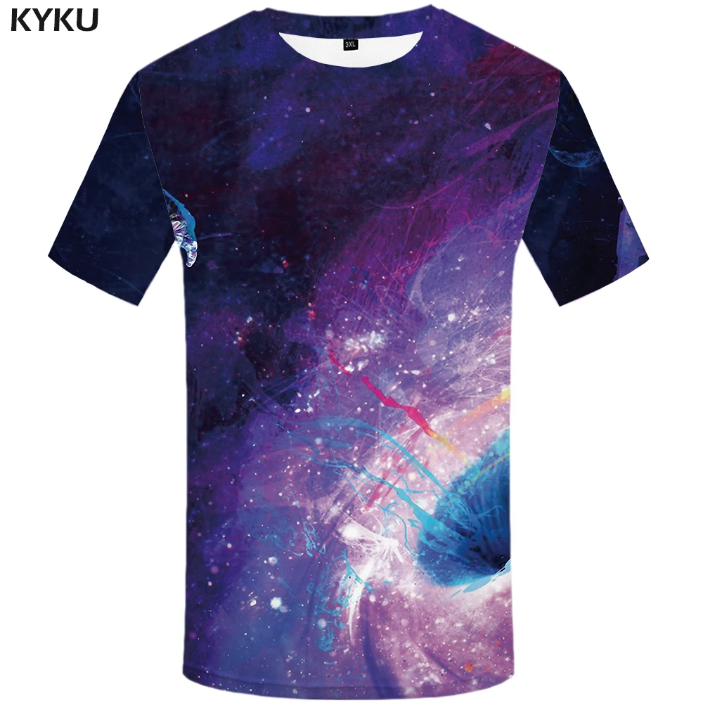 

KYKU Brand Galaxy Space T-shirt Men Colorful Shirt Print Psychedelic Anime Clothes Astronaut T-shirts 3d Black Hole Tshirts Casu