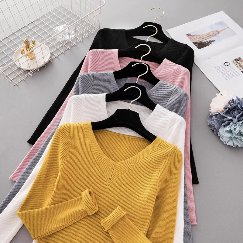 Autumn Pullover Women V Neck Sweater Knitted Jumper Womens Sweaters 2018 Winter Tops For Women Sweaters And Pullovers Trui Dames