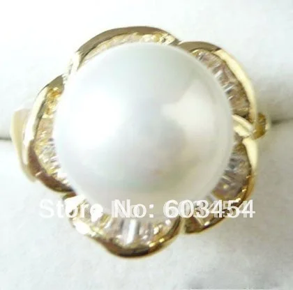 

Hot selling>@@ White Pearl 18KGP Gold Crystal Flower Ring size: 7.8.9/ S 1Pcs -Bride jewelry free shipping
