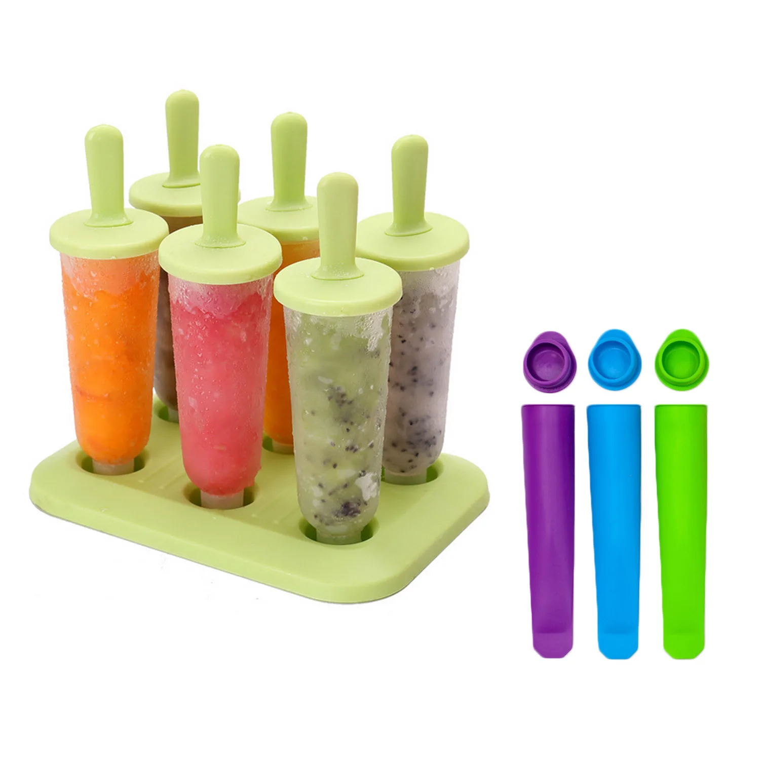 Behogar 6 шт. зеленый DIY Мороженое на палочке плесень набор Ice конфеты, поп-мороженого формы с 3 шт. ассорти изделие силиконовые формочки для