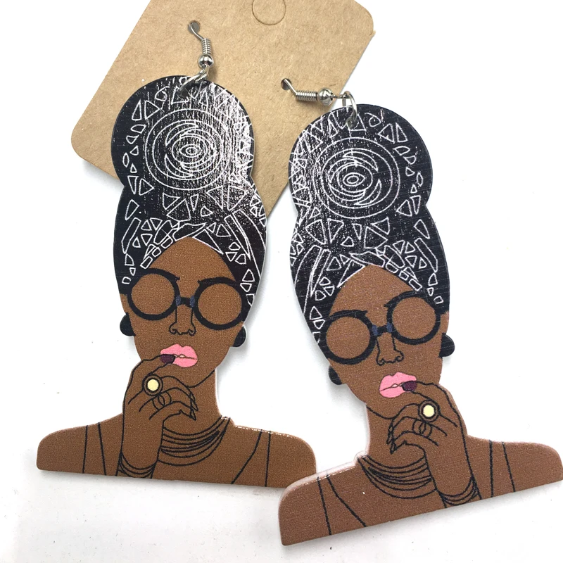 African Headwrap Wooden Earrings Can Mixed 6 Colors Dangle Earrings