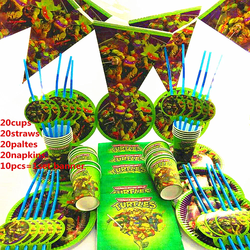 

90pcs Teenage Mutant Ninja Turtles banner cups napkins Cartoon Kids Boys Baby Birthday Tableware Party Supplies Party Decoration