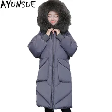 Роскошная зимняя женская куртка с воротником из натурального меха енота,, длинное плотное пуховое пальто, женские свободные парки, Chaqueta Mujer ST408