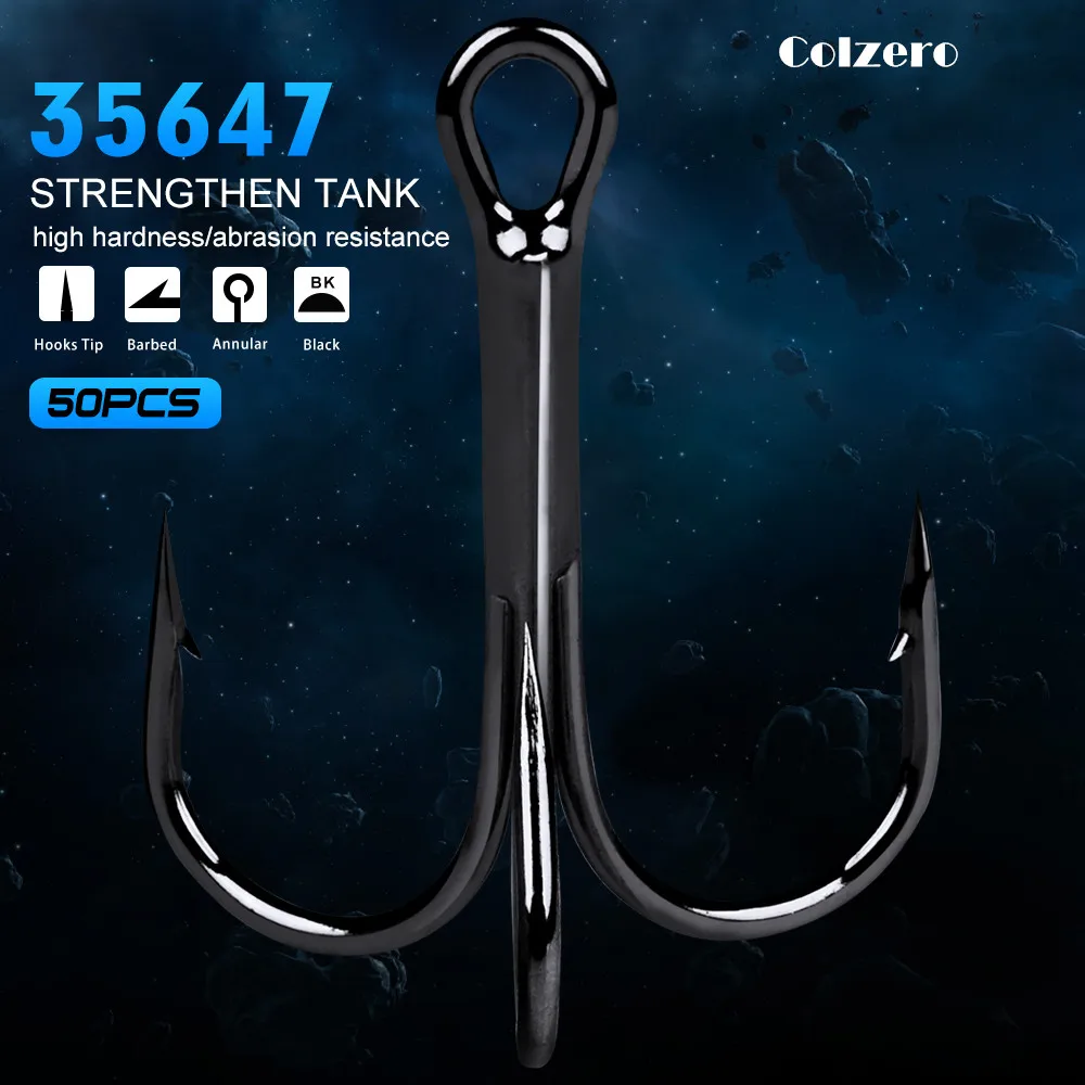 Black Fishing Hooks 50pcs/Lot 2/4/6/8/10/12/14# High Carbon Steel Treble Hooks Round Bent Triple Barbed Fish Hook Fishing Tackle